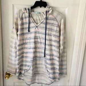 Maunces cream striped pullover lightweight cotton hoodie size large